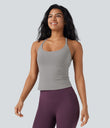 Scoop Neck Crisscross Back Crossover Hem Yoga Cami Top - Ghost Gray