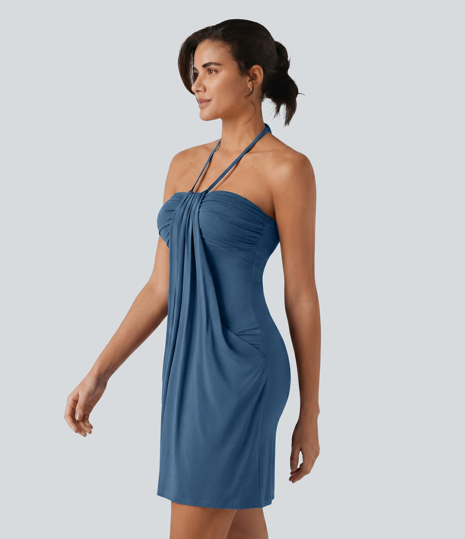 Halter Tie Back Mini Resort Dress with Pockets - Stellar