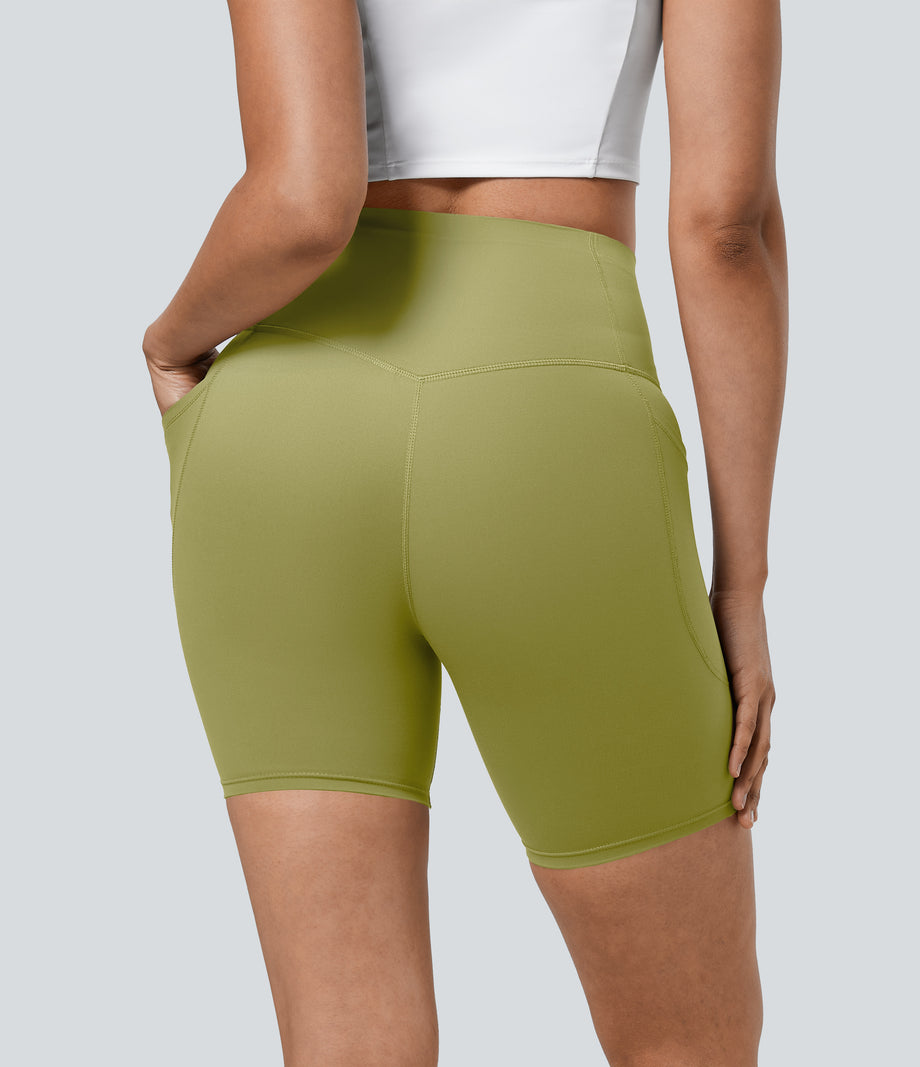Halara UltraSculpt™ High Waisted Tummy Control Pocket Shaping Training Biker Shorts 7'' - Moss