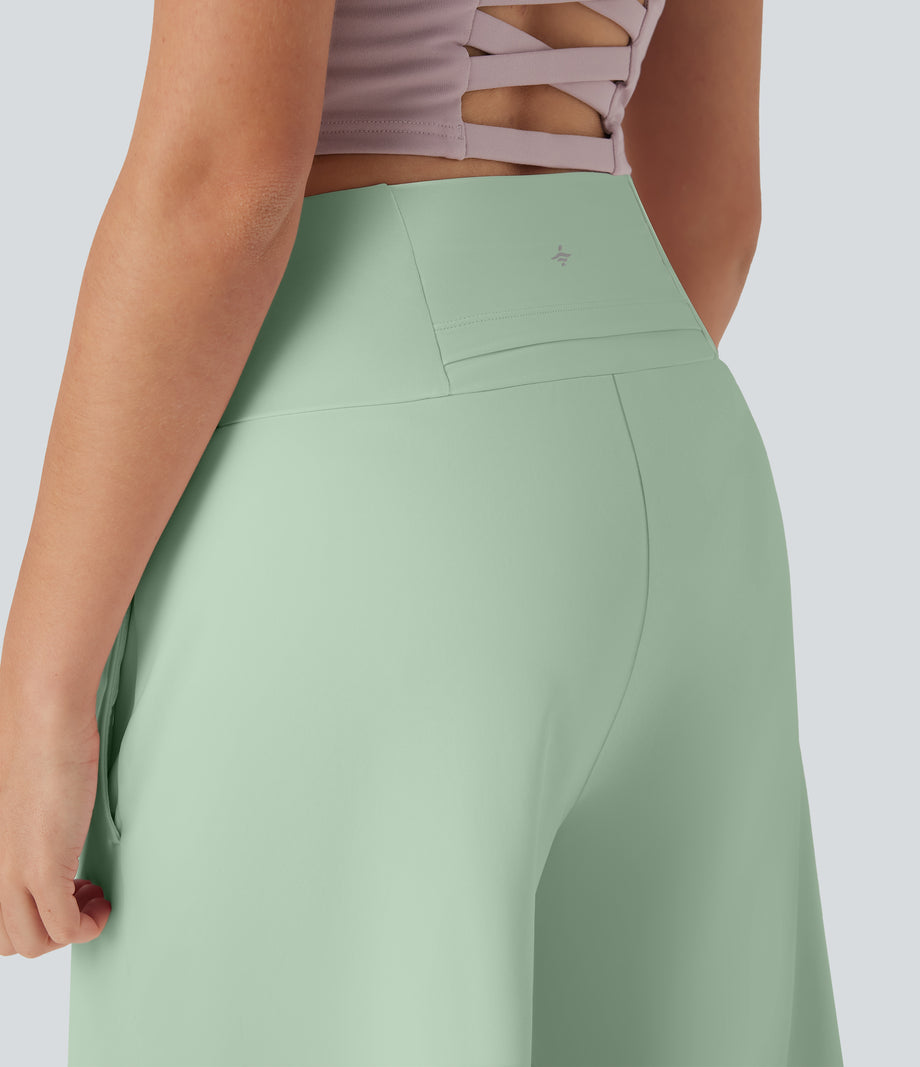 SoftlyZero™ Airy High Waisted Pockets Cool Touch Yoga Bermuda Shorts - Light Bean Green