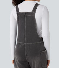 Halara Flex™ V Neck Pocket Washed Denim Casual Overalls - Cool Gray Denim
