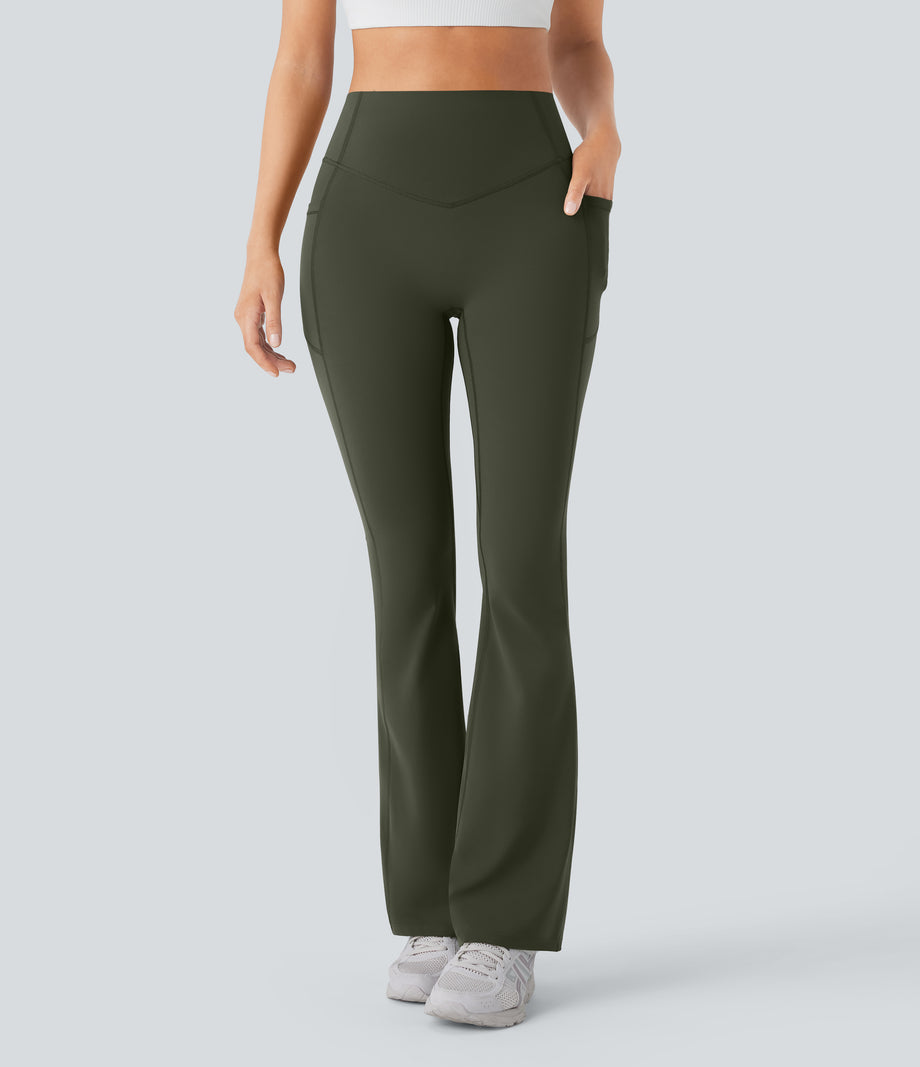 Halara UltraSculpt™ High Waisted Scrunch Butt Lifting Tummy Control Pocket Shaping Yoga Bootcut Leggings - Deep Woodland Green