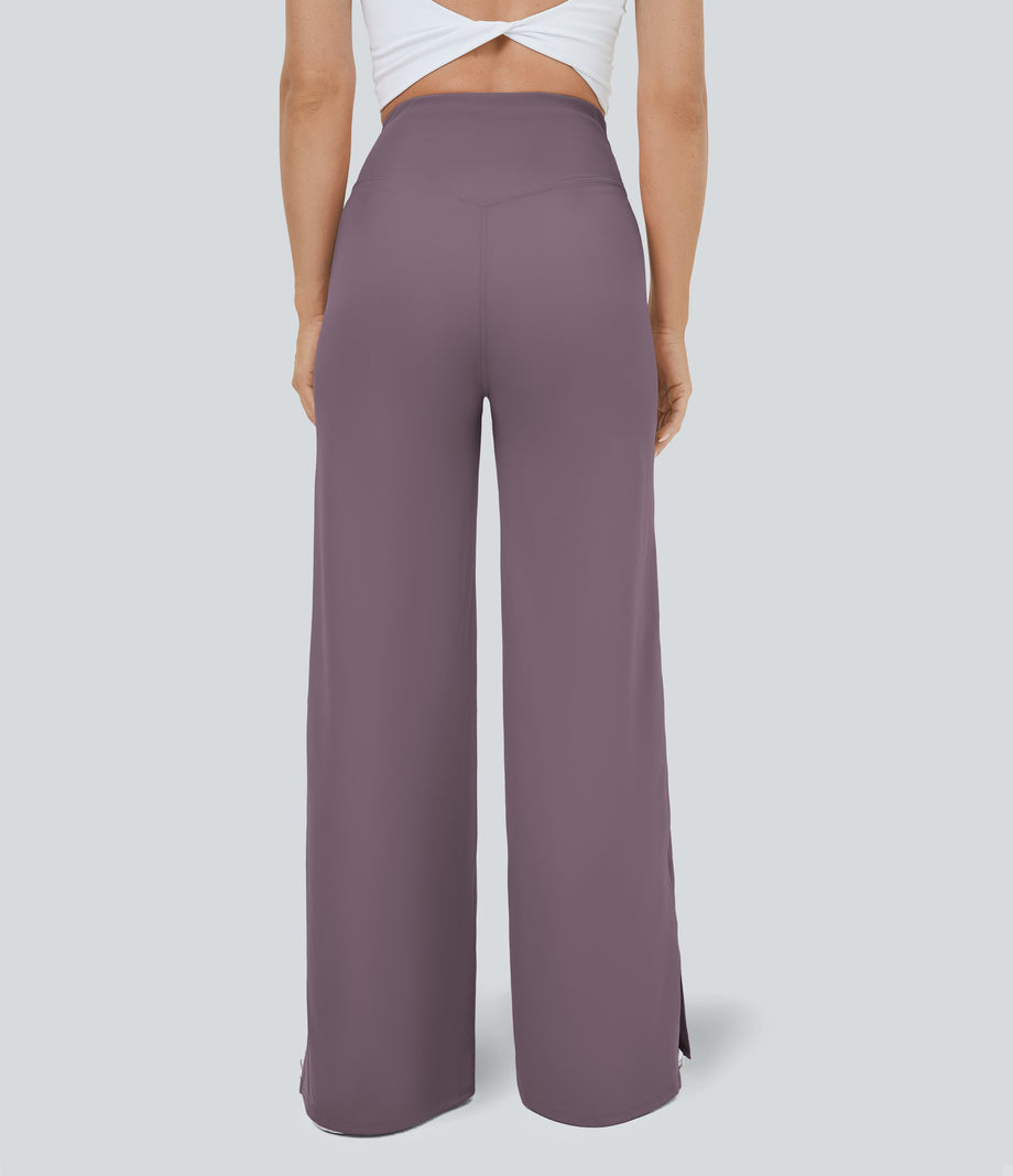 DayStretch Crossover Pocket Hem Wide Leg Yoga Pants-Smile - Nebula Purple