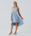 Breezeful™ Backless Racerback Side Pocket High Low Flowy Midi Quick Dry Casual Dress - Ballad Blue