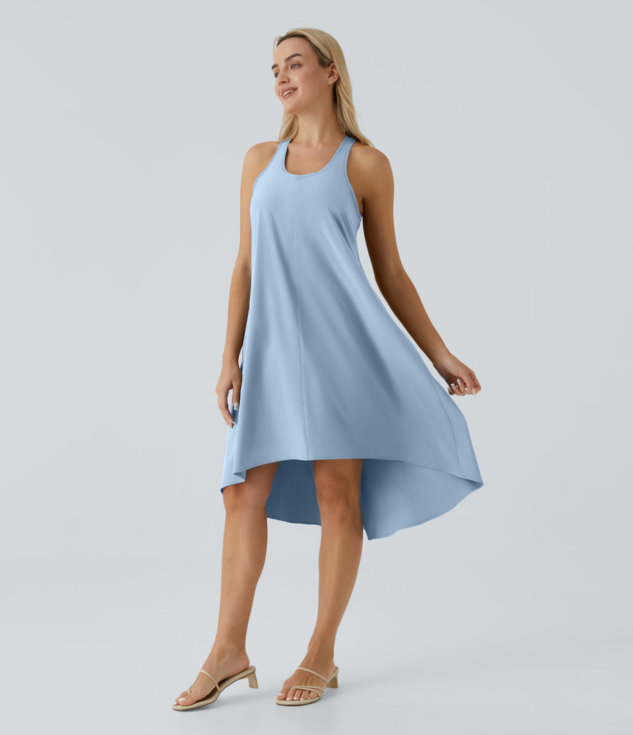 Breezeful™ Backless Racerback Side Pocket High Low Flowy Midi Quick Dry Casual Dress - Ballad Blue