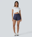 SoftlyZero™ QuickDry High Waisted Tummy Control Reflective Dots Crossover Hem 2-in-1 Running Shorts 3'' with Pockets - Dawn Purple