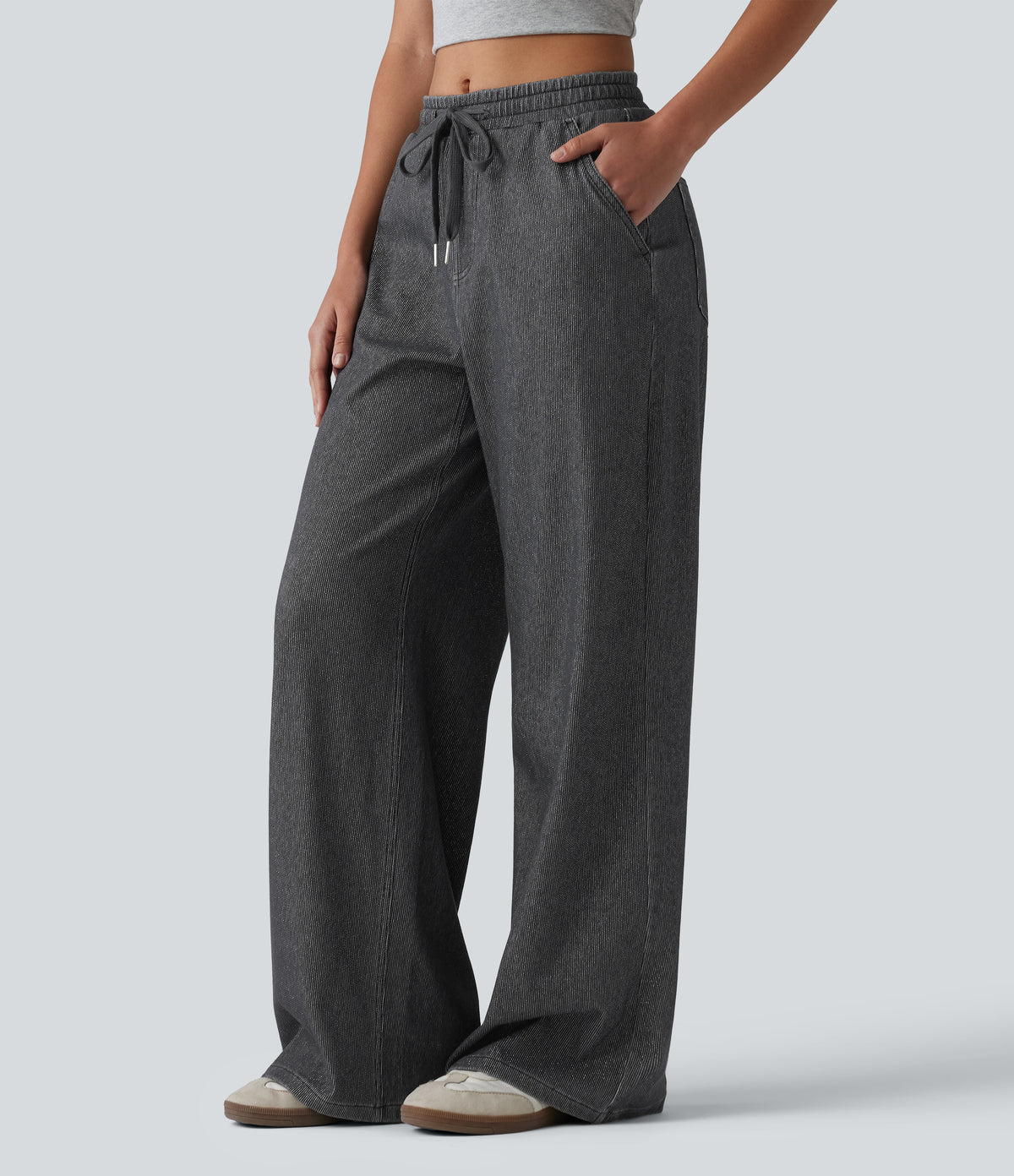 Halara Flex™ Low Rise Drawstring Wide Leg Sparkle Casual Sweatpants Jeans with Pockets - Iron Gate Denim