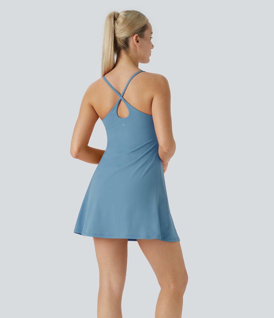 SoftlyZero™ Plush Backless Active Dress - Warm Mid Blue