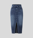Halara Flex™ High Waisted Pockets Bodycon Washed Denim Casual Midi Skirt - Royal Blue Denim