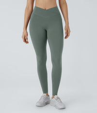Patitoff™ 2.0 Pet Hair Resistant High Waisted Crossover Side Pocket Yoga Leggings - Washington Gray Green