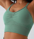 OneForm Seamless Flow Low Support Ruched Double Straps Sports Bra A-D Cups - Granite Green