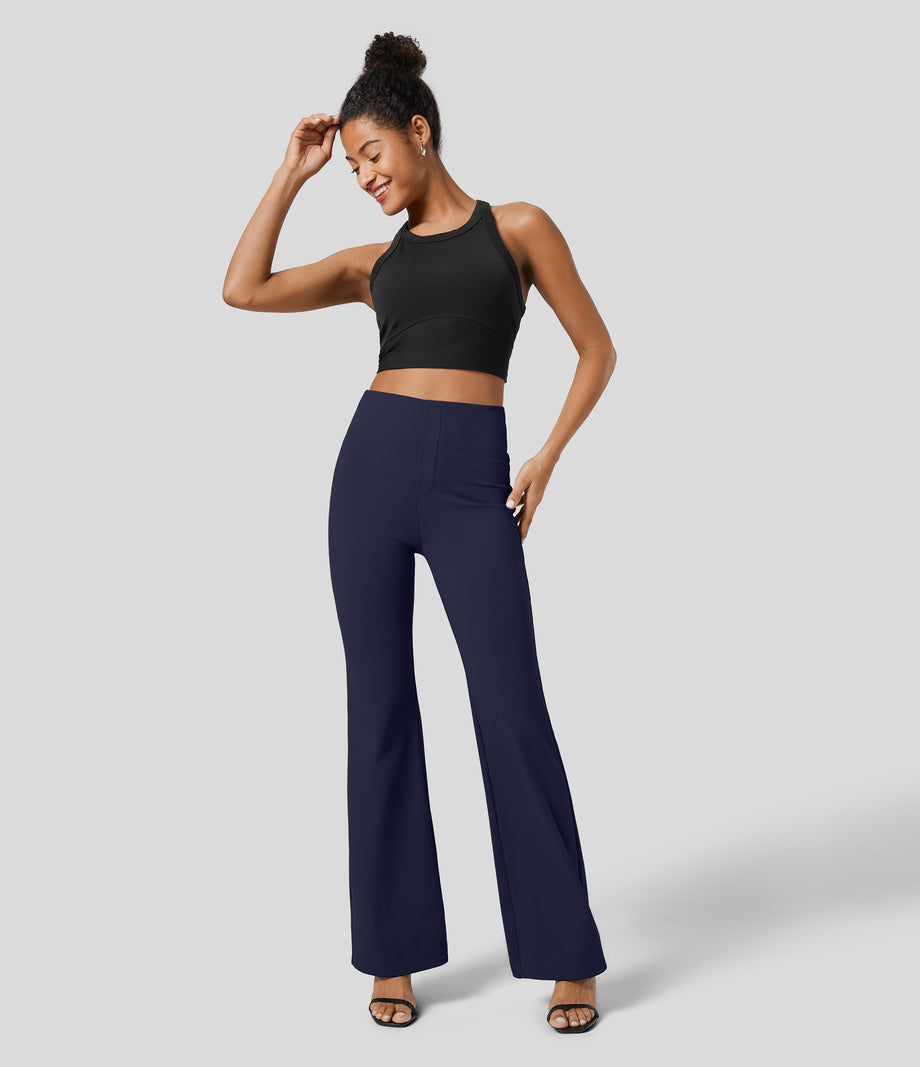 Halara Flex™ High Waisted Back Side Pocket Slight Flare Work Pants - Dress Blues