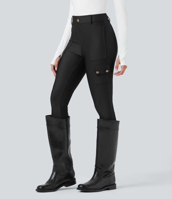 High Waisted Sheen 7/8 Leggings with Pockets - Black