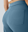 DayStretch High Waisted Pockets Straight Leg Casual Pants - Warm Mid Blue