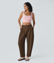 Mid Rise Pocket Barrel Leg Baggy Work Pants - Partridge