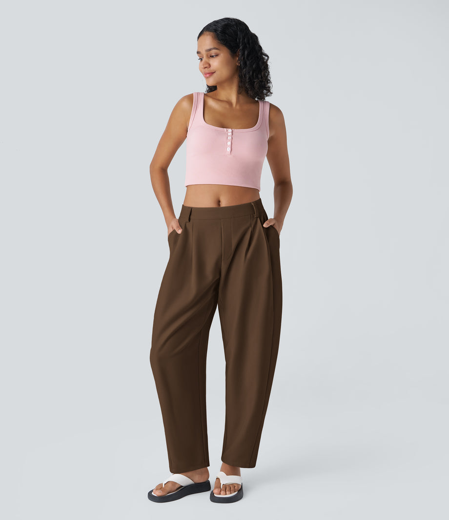 Mid Rise Pocket Barrel Leg Baggy Work Pants - Partridge