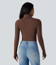 Halara HeatCore Turtleneck Long Sleeve Thumb Hole Casual Warming Top - Rocky Road