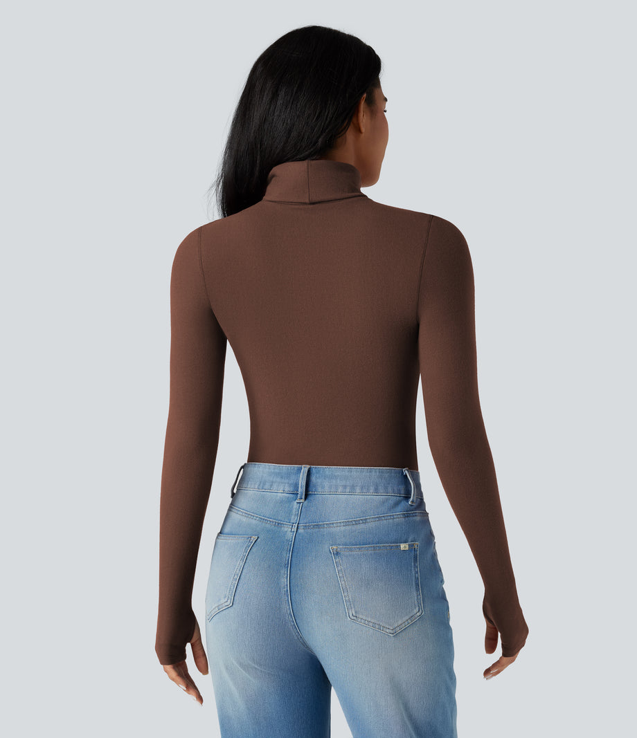 Halara HeatCore Turtleneck Long Sleeve Thumb Hole Casual Warming Top - Rocky Road