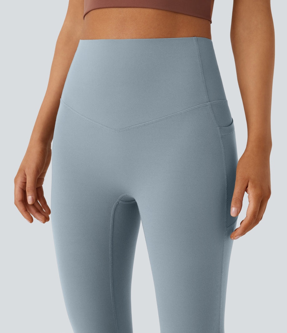 Halara UltraSculpt™ High Waisted Tummy Control Pocket Shaping Yoga Bootcut Leggings - Blue Flower Gray