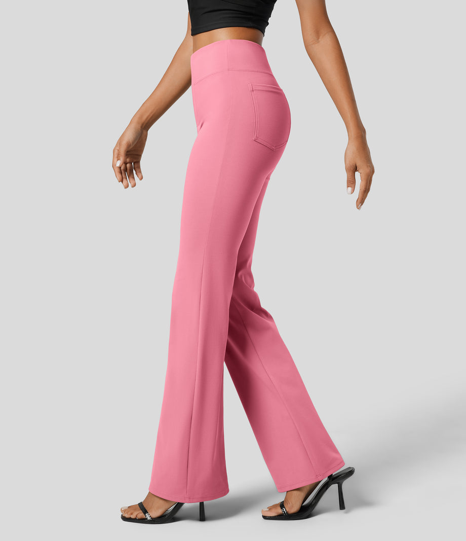 Halara Flex™ High Waisted Back Side Pocket Slight Flare Work Pants - Flamingo Plume