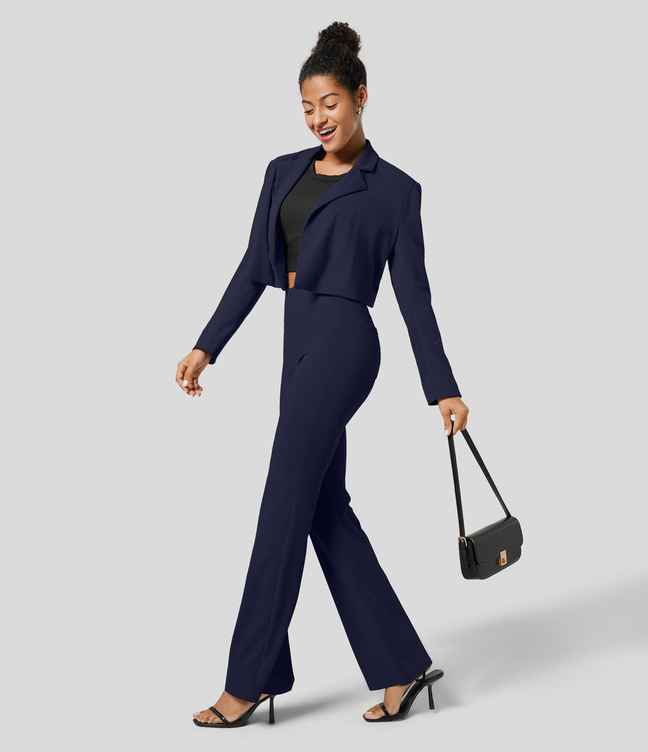 Halara Flex™ High Waisted Back Side Pocket Slight Flare Work Pants - Dress Blues