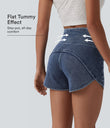 Halara Flex™ High Waisted Tummy Control Curved Hem Skinny Denim Casual Shorts with Pockets - Tide Blue Denim