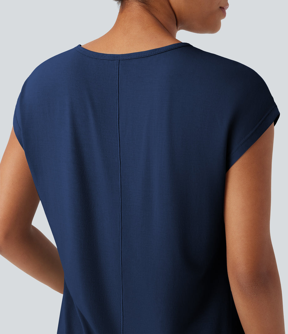 V Neck Short Sleeve Casual T-Shirt - Sodalite Blue