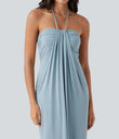 Halter Tie Back Maxi Dress with Pockets - Celestial Blue