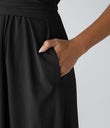 Breezeful™ V Neck Short Sleeve Pocket Tie Back Quick Dry Midi Casual Dress-Longer Length - Black