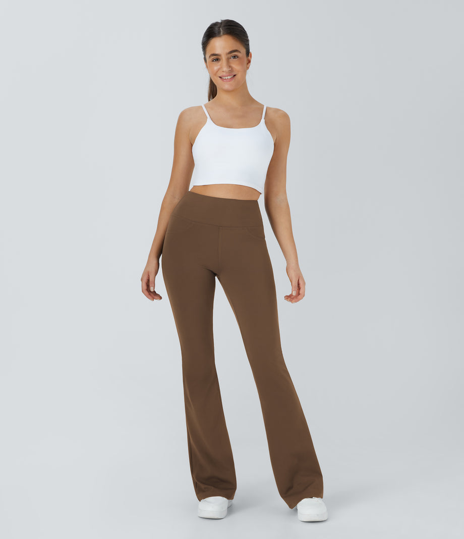 DayStretch High Waisted Pocket Flare Yoga Leggings - Sepia
