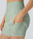 SoftlyZero™ Airy Super High Waisted 2-in-1  Cool Touch Yoga Shorts 5'' with Pockets-Longer Length - Light Bean Green