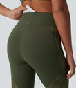 Halara UltraSculpt™ High Waisted Tummy Control Contrast Lace Yoga Flare Leggings with Pocket - Deep Woodland Green