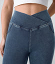 Halara Flex™ High Waisted Crossover Pocket Cool Touch Washed Casual Jeans - Nettle Blue Denim