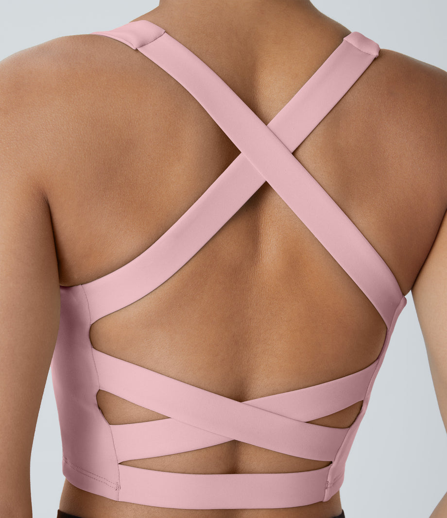 SoftlyZero™ Airy Square Neck Backless Crisscross Cropped Cool Touch Yoga Tank Top-UPF50+ - Primrose Pink