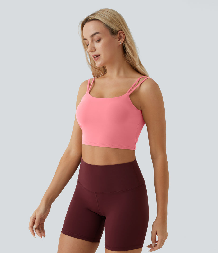 Double Straps Cropped Yoga Tank Top - Dreamy Peach Pink
