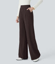 Halara Flex™ High Waisted Body Sculpt Waist-Slimming Pocket Wide Leg Micro Waffle Work Pants - Chocolate Torte