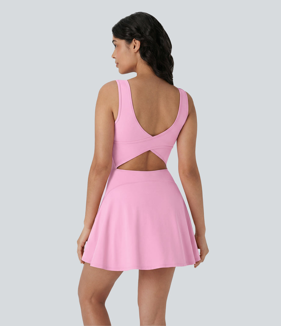 SoftlyZero™ Airy U Neck 2-in-1 Pocket Mini Cool Touch Dance Active Dress - Nosegay