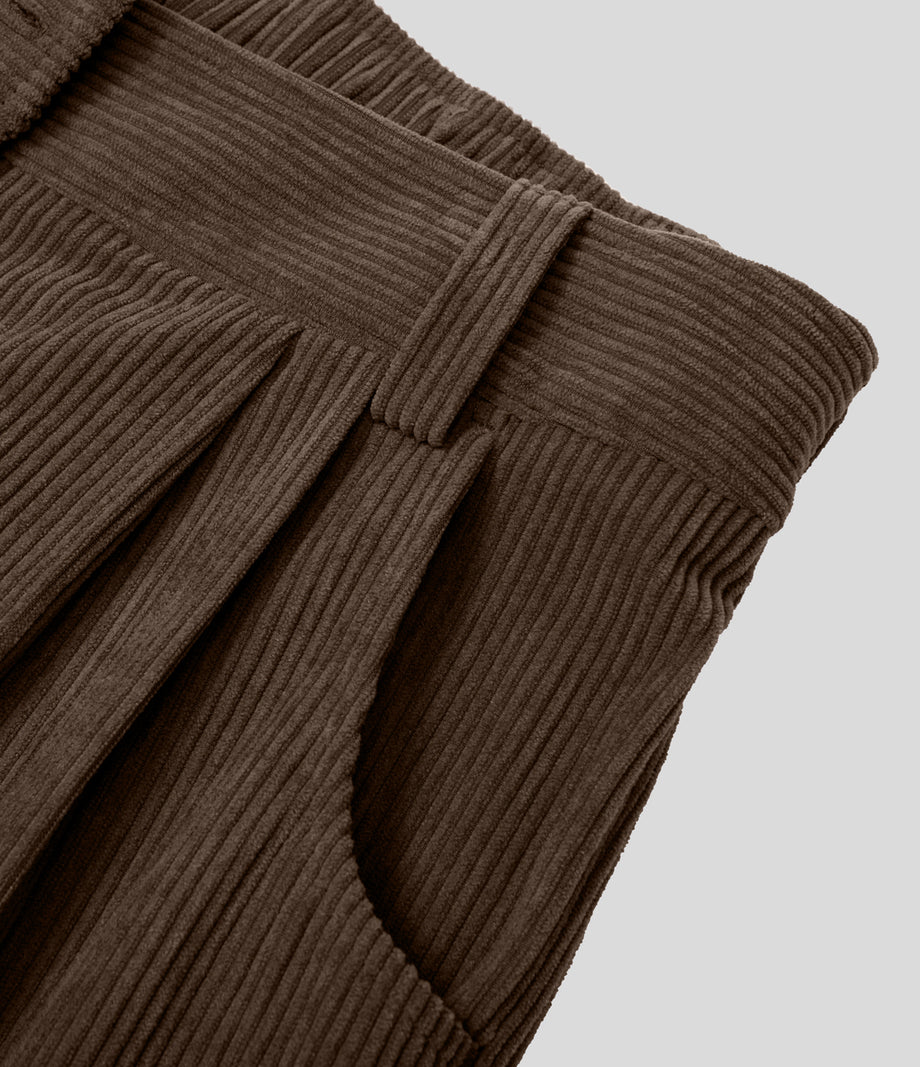 Mid Rise Zipper Pocket Corduroy Casual Pants - Demitasse