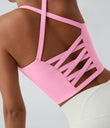 Crisscross Backless Built-in Bra Cropped Running Tank Top A-D Cups - Lagerstroemia Powder