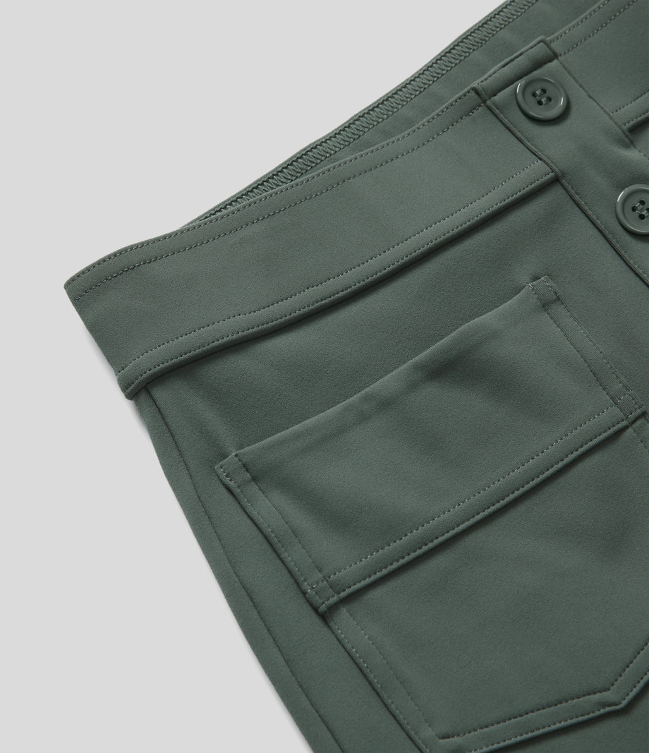 DayStretch High Waisted Pockets Straight Leg Casual Pants - Deep Aquamarine