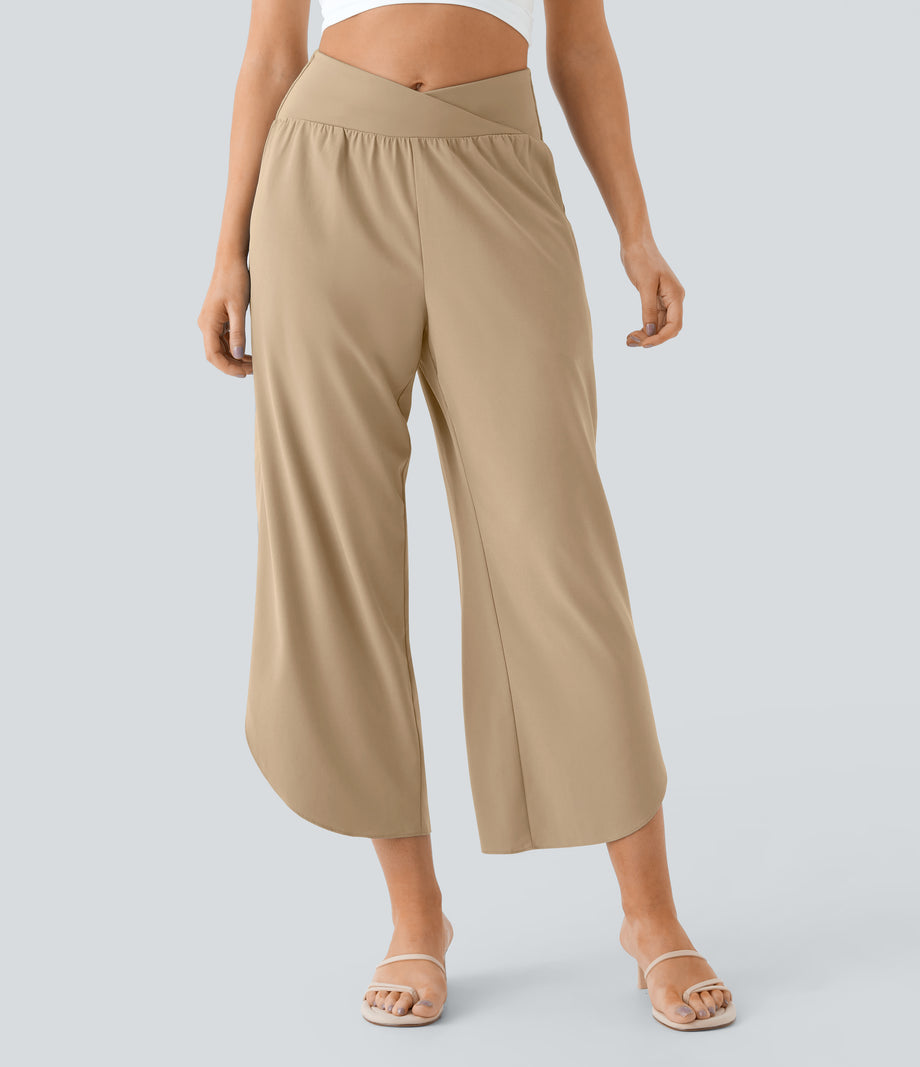 Breezeful™ High Waisted Crossover Quick Dry Resort Pants with Pockets - Curds & Whey