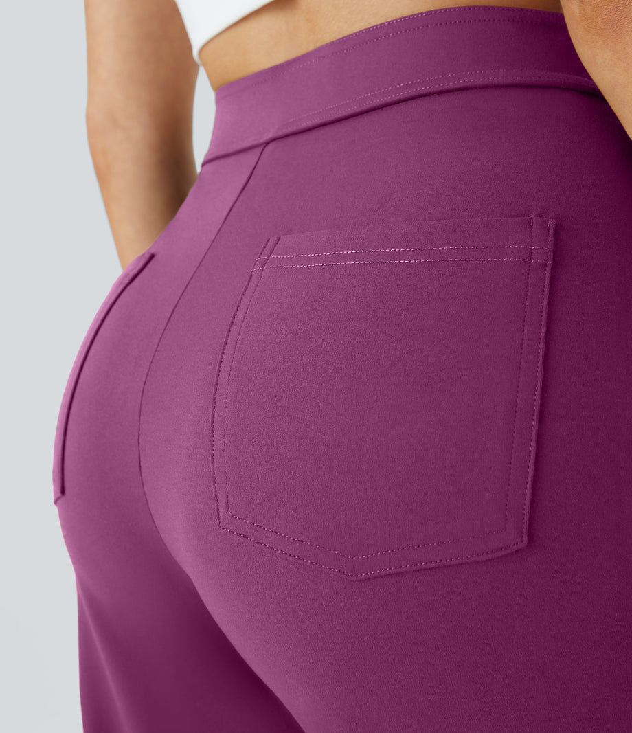 DayStretch High Waisted Pockets Straight Leg Casual Pants - Deep Orchid