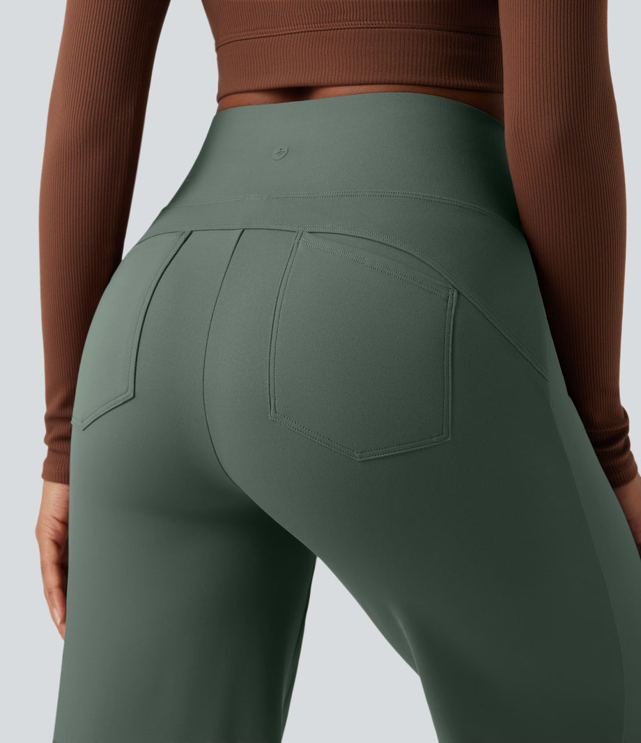 DayStretch High Waisted Tummy Control Wide Leg Baggy Yoga Pants with Pockets - Deep Aquamarine