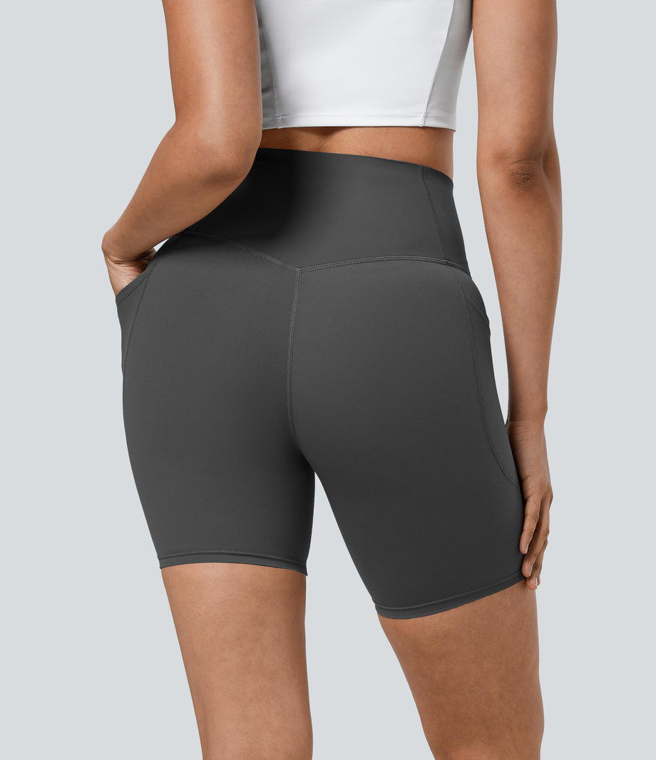 Halara UltraSculpt™ High Waisted Tummy Control Pocket Shaping Training Biker Shorts 7'' - Volcanic Ash