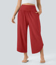 Breezeful™ High Waisted Tummy Control Split Hem Quick Dry Resort Pants with Pockets - Pompeian Red