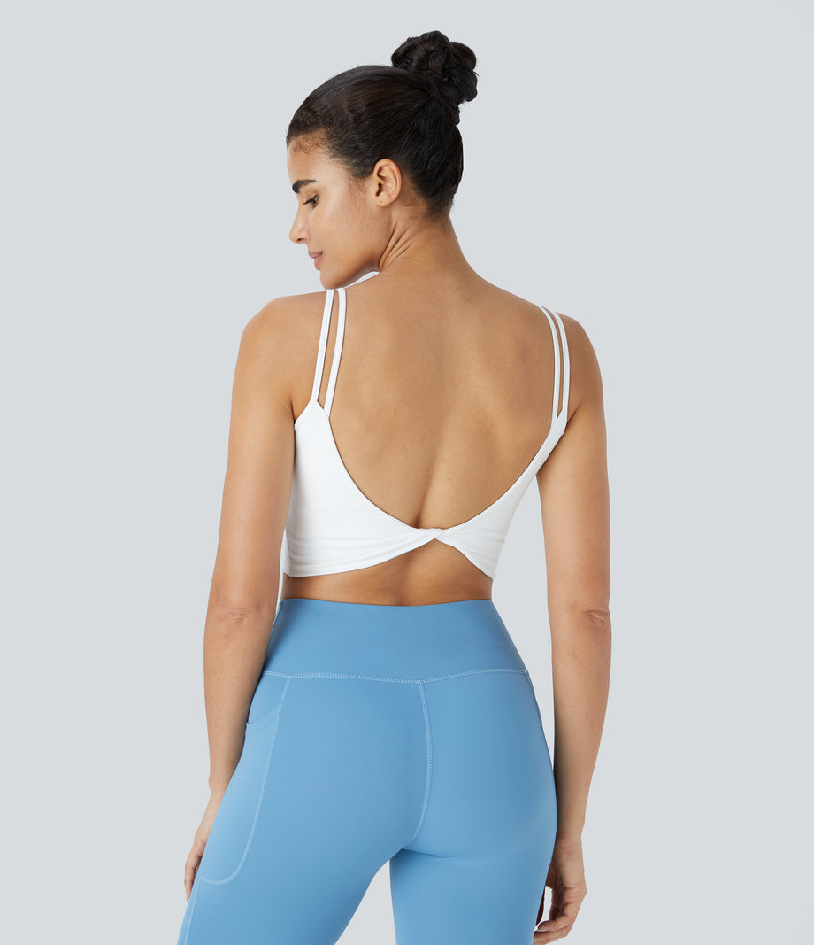Double Straps Cropped Yoga Tank Top - White