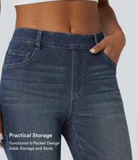 Halara Flex™ High Waisted Pockets Washed Casual Bootcut Jeans - Distressed Denim Dark Blue