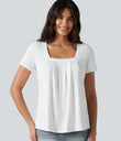 Square Neck Short Sleeve Casual Top - White