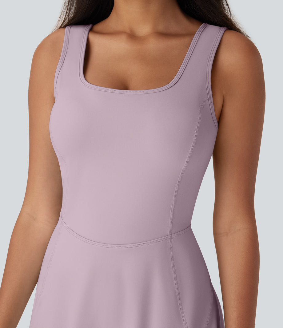 SoftlyZero™ Airy U Neck 2-in-1 Pocket Mini Cool Touch Dance Active Dress-Easy Peezy - Pink Purple