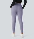 SoftlyZero™ Plush High Waisted Drawstring Pocket Plain Full Length Joggers - Silver Bullet